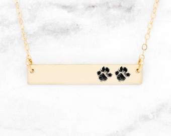 Custom Paw Print Bar Necklace • Your Actual Pet Paw Print Necklace • Pet Necklace • Pet Lover Gift • Dog Paw Bar Necklace