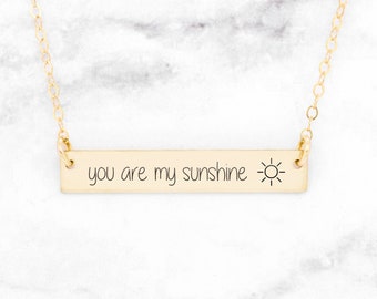 Gold You Are My Sunshine Necklace, A Personalized Gold Quote Necklace, Custom Gold Quote Bar Necklace, Gold Quote Bar Necklace