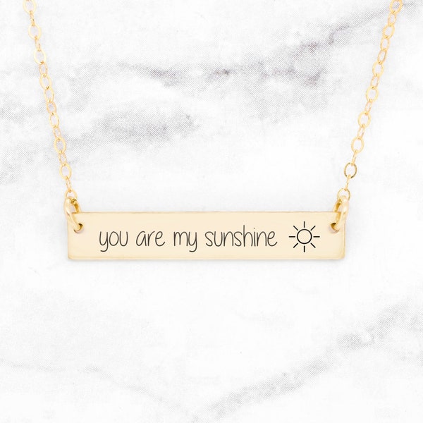 Gold You Are My Sunshine Necklace, A Personalized Gold Quote Necklace, Custom Gold Quote Bar Necklace, Gold Quote Bar Necklace