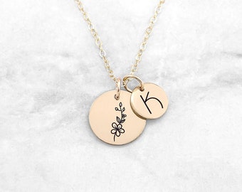 Birth Flower Necklace • Flower Birth Month Necklace • July Birth Flower Necklace • Birth Month Flower Necklace • Initial Necklace