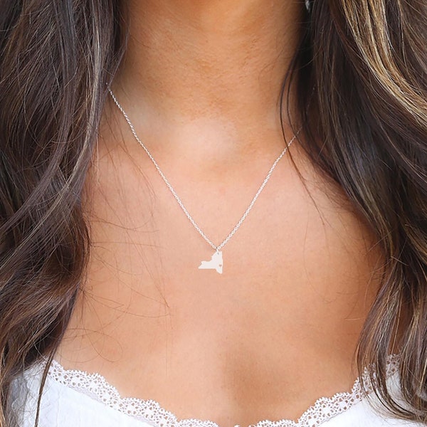 New York Necklace • New York State Charm Necklace • New York Shaped Necklace