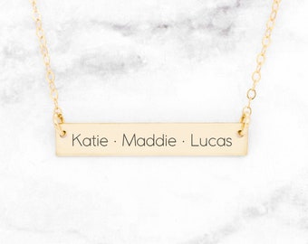Aangepaste naam Bar ketting • Gepersonaliseerde horizontale bar ketting • gepersonaliseerde cadeau voor moeder • Naam Bar ketting Goud