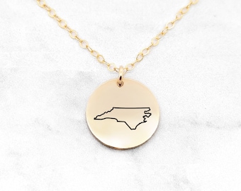 North Carolina Necklace • State Necklace • North Carolina State Necklace • Home State Necklace • Personalized State Necklace