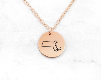 Massachusetts Necklace • State Necklace • Massachusetts State Necklace • Home State Necklace • Personalized State Necklace