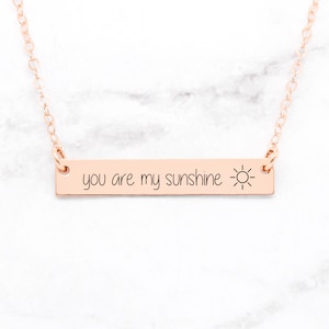 Naszyjnik z różowego złota You Are My Sunshine, spersonalizowany naszyjnik z cytatem z różowego złota, spersonalizowany naszyjnik z cytatem z różowego złota