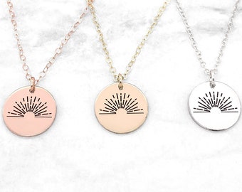 Sunrise Disc Necklace, Dainty Sunrise Necklace, Sunrise Necklace, Sun Necklace, Sun Jewelry, Minimalist Sun Necklace