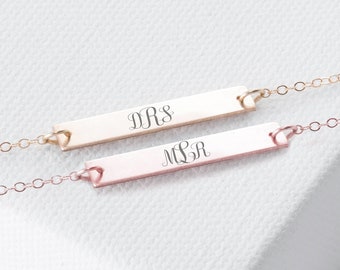 Monogram Necklace • Monogram Bar Necklace • Monogrammed Necklace • Silver • Gold • Rose Gold