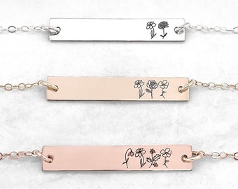 Birth Month Flower Bar Bracelet • Custom Birth Month Bracelet For Mom • Birth Flower Bar Bracelet • Personalized Gift For Mom