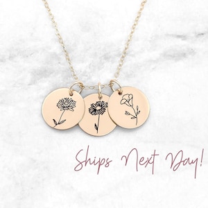 Collar con disco de flor de nacimiento • Collar con flor del mes de nacimiento • Collar con flor de nacimiento de noviembre • Regalo de joyería personalizado para mamá
