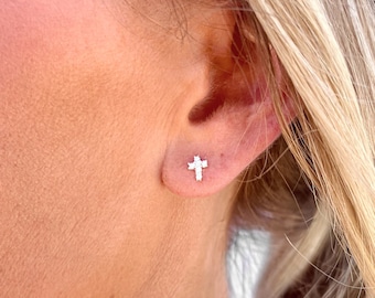 Tiny Cross Earrings • Sterling Silver Cross Earrings • Studded Cross Earrings • Cross Earrings • Dainty Cross Earrings • Cross Stud Earrings