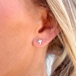 Tiny Cross Earrings • Sterling Silver Cross Earrings • Studded Cross Earrings • Cross Earrings • Dainty Cross Earrings • Cross Stud Earrings
