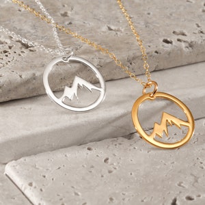 Gold Mountain Necklace, Mountain Jewelry, Circle Mountain Range Jewelry, Yellow Gold Mountain Charm Necklace