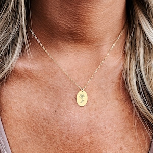 Personalized Oval Birth Flower Necklace • Dainty Birth Flower Pendant • Birth Flower Necklace • Birth Month Flower Jewelry