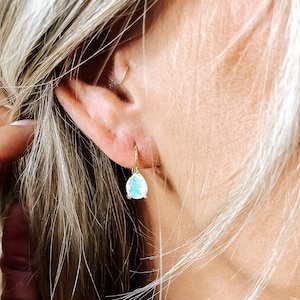 Opal Drop Earrings • Opal Earrings • Gold Opal Earrings • Opal Jewelry • October Birthstone • White Opal Earrings