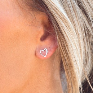 Sterling Silver Heart Earrings • Heart Earrings • Heart Outline Earrings • Heart Stud Earrings • Dainty Heart Earrings • Minimalist Earrings