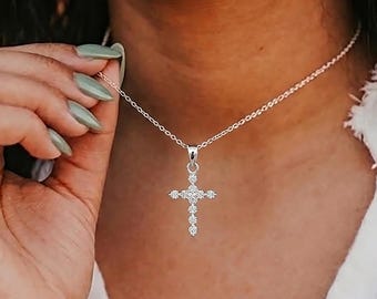 Elegant Sterling Silver Cross Necklace, Confirmation Gift, CZ Cross Charm, First Communion Gift, Baptism Gift