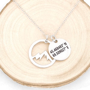 Wanderlust Necklace • GPS Coordinate Necklace • Location Coordinates • Mountain Necklace • Outdoor Necklace