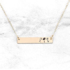 Birth Month Flower Bar Necklace • Custom Birth Month Necklace For Mom • Birth Flower Bar Necklace • Personalized Gift For Mom