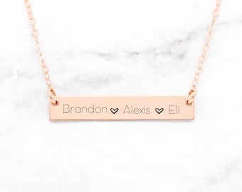 Name Bar Necklace • Personalized Name Bar Necklace • Name Bar Necklace With Hearts • Horizontal Name Bar Necklace