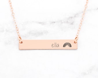 Personalized Rainbow Bar Necklace, Dainty Rainbow Necklace, Rainbow Baby Necklace, Rainbow Bar Necklace