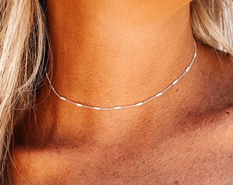 Dainty Bar Satellite Choker • Collier Chain Choker • Satellite Chain Choker • Collier Choker en argent sterling • Dainty Bar Chain Choker