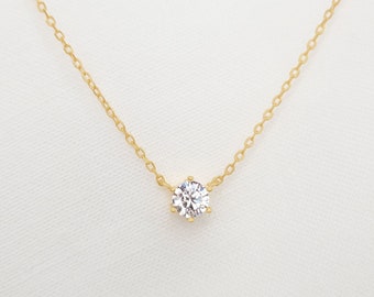 CZ Diamond Necklace • Dainty Solitaire Necklace • CZ Solitaire Necklace • Sterling Silver Solitaire Necklace • Gold Solitaire Necklace