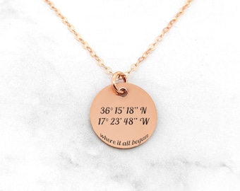 Where It All Began Necklace, Coordinates Necklace, Anniversary Necklace, Gift For Her, Custom Coordinates Necklace, Gift For Anniversary