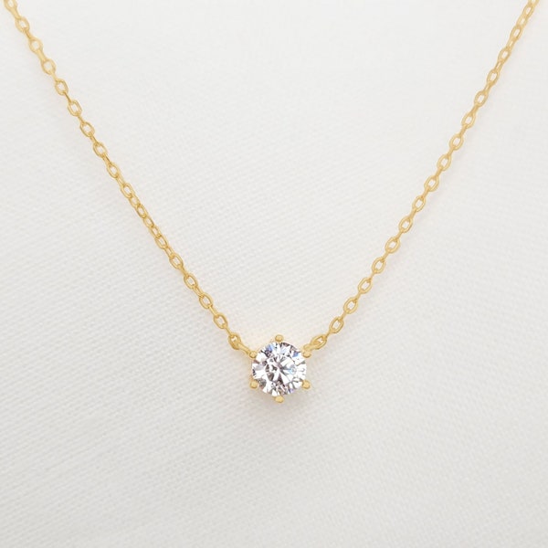 CZ Diamond Necklace • Dainty Solitaire Necklace • CZ Solitaire Necklace • Sterling Silver Solitaire Necklace • Gold Solitaire Necklace