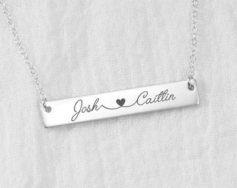 Couples Necklace • Custom Bar Necklace With Couples Names • Sterling Silver • Gold • Rose Gold