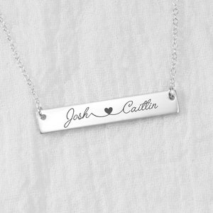 Couples Necklace • Custom Bar Necklace With Couples Names • Sterling Silver • Gold • Rose Gold