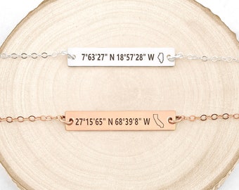 Pulsera de coordenadas personalizada • Coordenadas personalizadas • Joyas de coordenadas GPS • Pulsera de ubicación • Joyería de ubicación