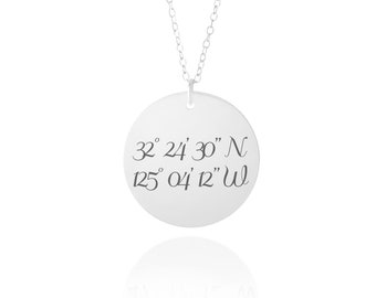 Silver GPS Coordinates Necklace • Personalized Latitude Longitude Jewelry