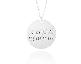 Silver GPS Coordinates Necklace • Personalized Latitude Longitude Jewelry