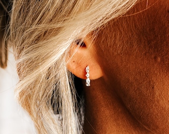 April birthstone earrings: huggie hoops, gemstone earrings, birthstone jewelry, dainty huggies, gold hoops, silver huggies