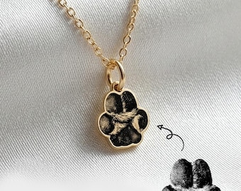 Paw Print Necklace, Custom Dog Paw Necklace, Engraved With Your Pet's Paw Print, Sterling Silver, 14K Gold