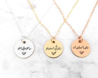 Custom Mom Disc Necklace • Dainty Engraved Disc Necklace • Personalized Disc Necklace • Gift For Mom • Mother's Day Gift