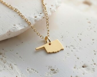 Oklahoma Necklace • Sterling Silver Oklahoma State Charm Necklace • Gold Oklahoma Shaped Necklace
