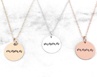Dainty Mama Disc Necklace • Gold Disc New Mom Necklace • Necklace For Mom • Gift For Mom • Mama Necklace