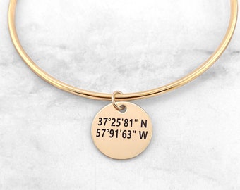 Coordinates Bangle • Personalized Coordinates Bracelet • Location Bracelet • Gift For Her • Custom Coordinate Bracelet