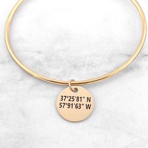 Coordinates Bangle • Personalized Coordinates Bracelet • Location Bracelet • Gift For Her • Custom Coordinate Bracelet