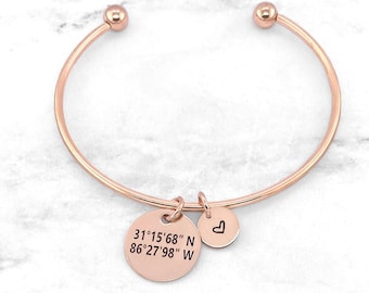 Custom Coordinates Bangle Bracelet • Location Bracelet • GPS Coordinates Bracelet • Personalized Coordinates Bracelet