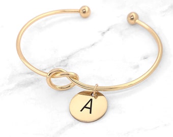 Bracelet initial • Bracelet noeud • Bracelet noeud initial personnalisé or