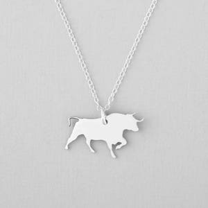Bull Necklace, Bull Pendant, Charging Bull, Animal Necklace, Silver Jewelry