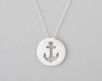 Anchor Necklace Sterling Silver Nautical Anchor Charm Necklace 5/8" Disc