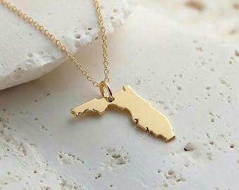 Florida Necklace • Florida State Charm Necklace • Florida Shaped Necklace • Sterling Silver • Gold