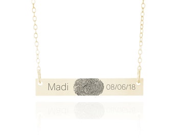 Baby Fingerprint Necklace With Birth Date • Fingerprint Necklace • Fingerprint Jewelry • Bar Necklace