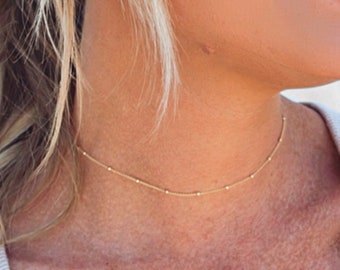 Dainty Satellite Chain Choker • Thin Gold Choker • Satellite Choker • Sterling Silver Choker Necklace • Dainty Satellite Necklace Chain