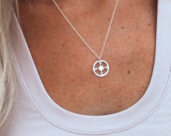 Compass Necklace • Dainty Compass Jewelry • Silver, Gold and Rose Gold Compass Necklace