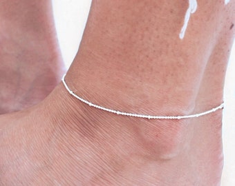 Sterling zilveren satelliet enkelbandje • Kralen enkelbandje • Eenvoudige enkelbandje • Enkelbanden voor vrouwen • Satelliet enkelbandje armband • Delicate enkelbandje ketting