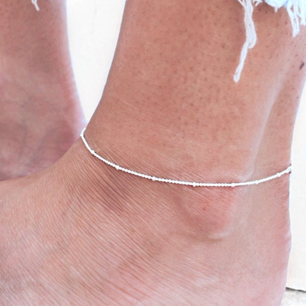 Sterling Silver Satellite Anklet • Beaded Anklet • Simple Anklet • Anklets For Women • Satellite Anklet Bracelet • Delicate Anklet Chain